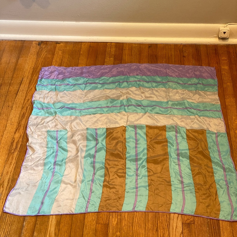 Sally Gee Vintage Silk Square Scarf In Blue And Purple Hues